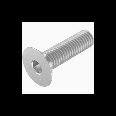 Parafuso metálico prateado com cabeça chata e rosca completa