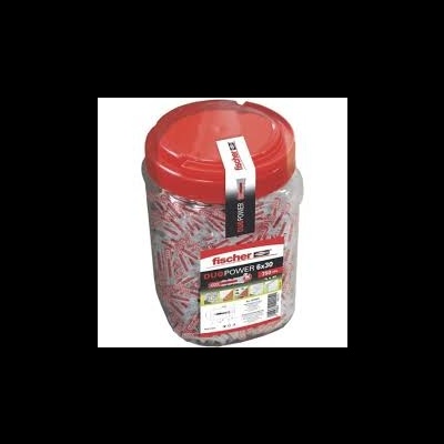 Recipiente plástico transparente com tampa vermelha e buchas Fischer