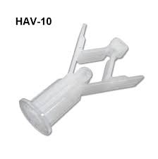 Suporte de plástico branco com base circular e texto HAV-10