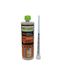 Frasco de cola química G&B MA MULTI ANCHOR 416 cinzenta com tampa verde e misturador branco