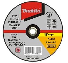 Disco abrasivo Makita aço inoxidável 125x1,0x22,23 mm marca e especificações visíveis