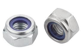Par de porcas metálicas hexagonais com anel azul interno