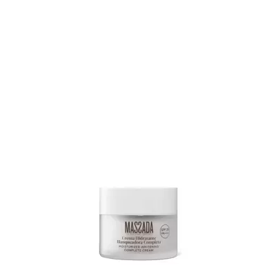 Frasco branco de creme hidratante Massada com texto em frente