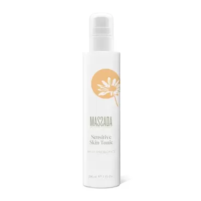 Frasco branco de tónico para pele sensível da Massada com tampa transparente
