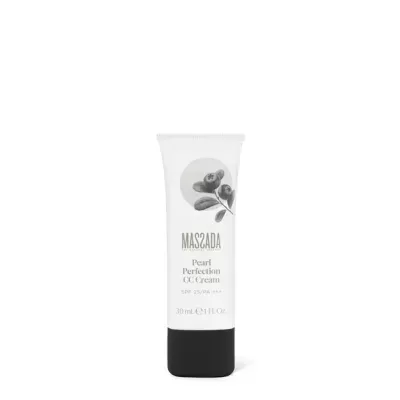 Tubo branco de creme CC Pearl Perfection MASSADA com tampa preta