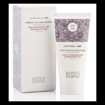 Creme regenerador anti-rugas MASZADA em tubo branco com padrão floral lilás e caixa correspondente