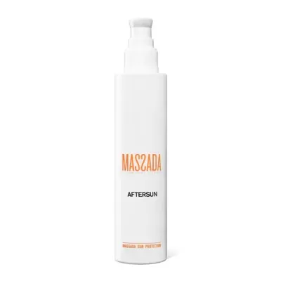 Frasco branco de afersun da MASSADA com texto laranja e preto