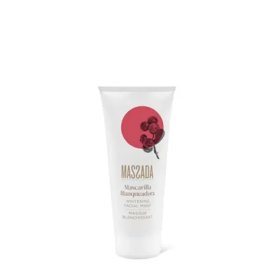 Frasco branco de creme facial Massada com rótulo vermelho e bagas