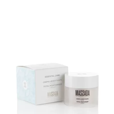 Creme hidratante total MAS2ADA em frasco branco com embalagem