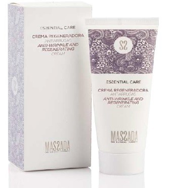 Creme regenerador anti-rugas MASZADA em tubo branco com padrão floral lilás e caixa correspondente