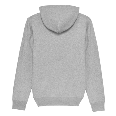 Casaco com capuz cinzento claro visto de costas