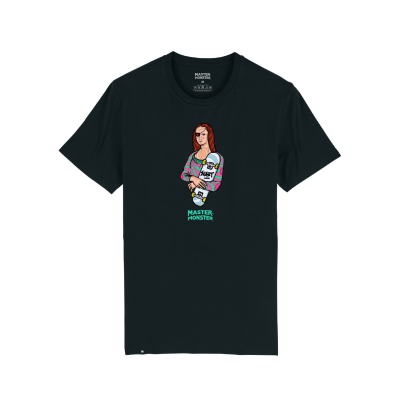T-shirt preta com estampa de personagem e texto Master Monster
