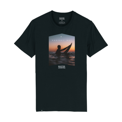 T-shirt preta com estampado de surf e texto