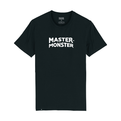 T-shirt preta com texto branco MASTER MONSTER