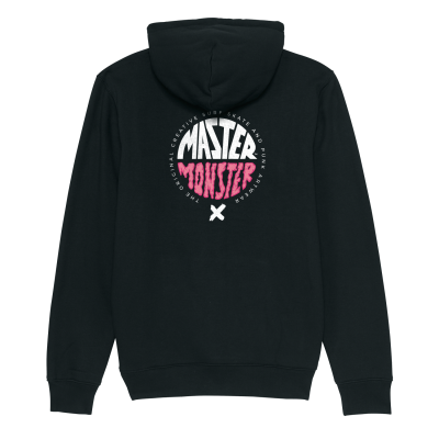 casaco preto com capuz e estampa MASTER MONSTER nas costas