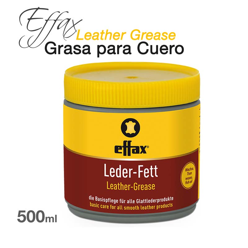 Frasco amarelo e vermelho de graxa para couro Effax 500 ml