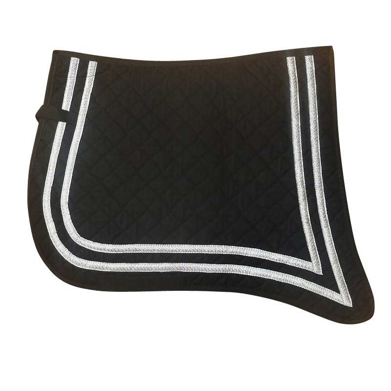 Tapete para sela de cavalo preto acolchoado com bordas decorativas prateadas