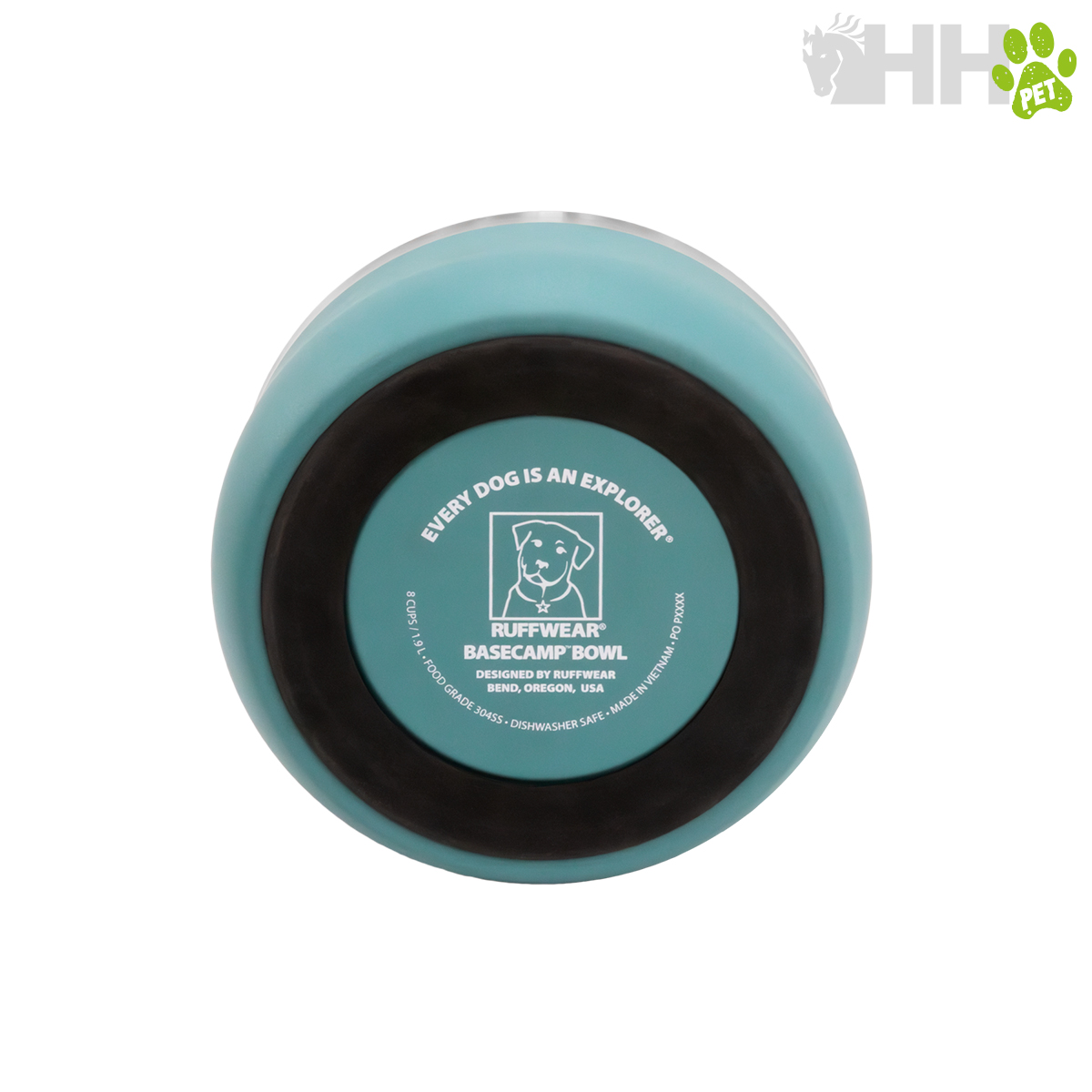 Taça azul para cães Ruffwear Basecamp Bowl com base preta antiderrapante