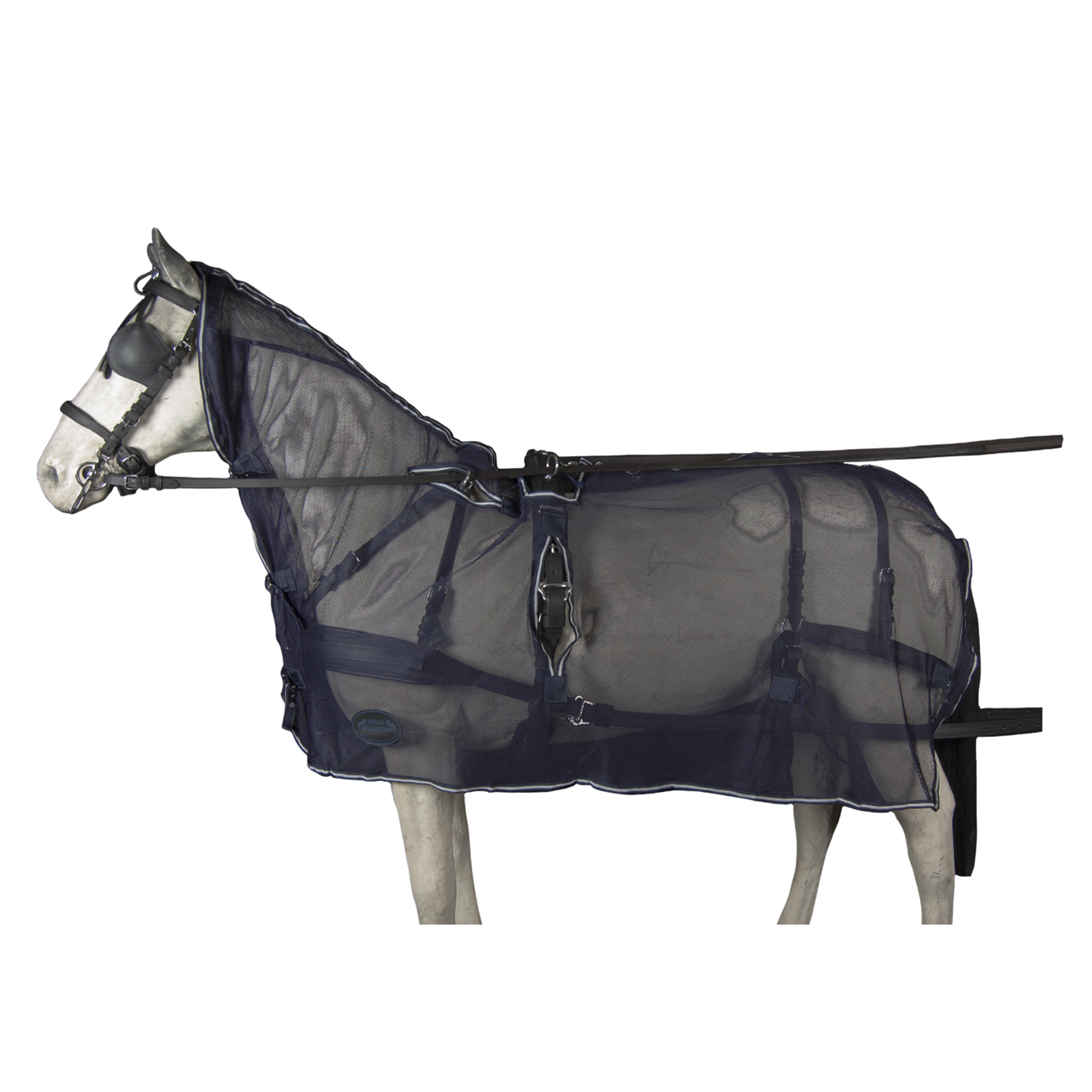 Manequim de cavalo com rede proteção anti-insetos castanha