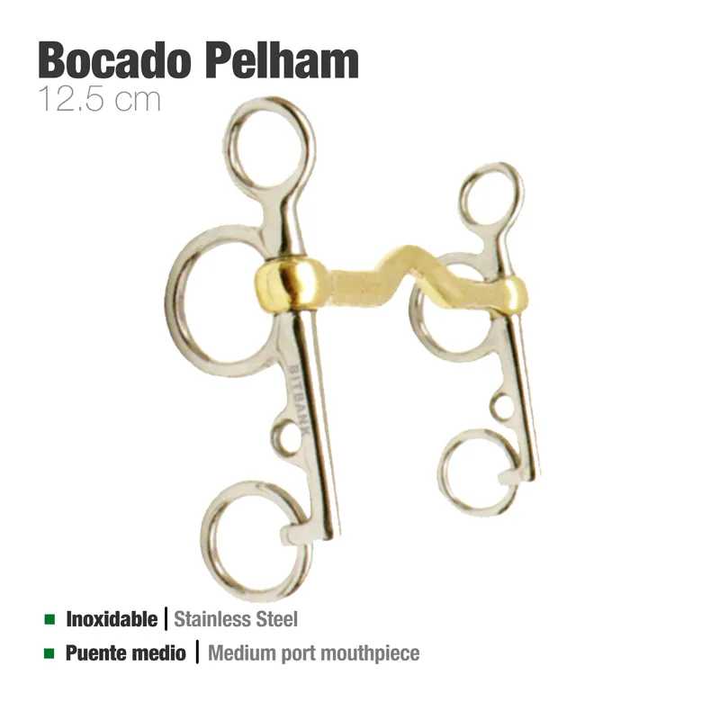 Bocado Pelham em aço inoxidável com válvula média