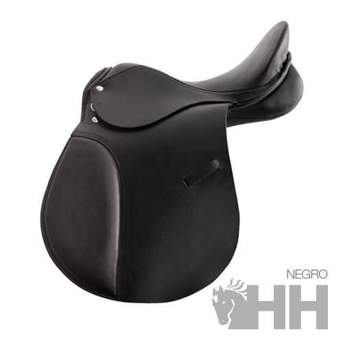 Sela de equitação preta em couro com logotipo HH