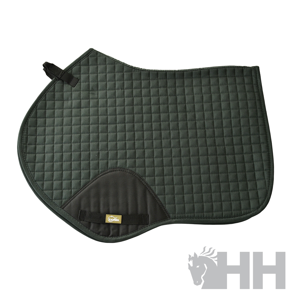 Tapete para sela de cavalo verde escuro com padrão em grade e reforço preto