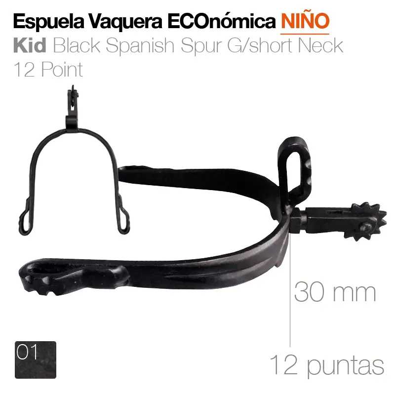 Espora vaqueira negra em metal com 12 pontas e design curto no pescoço