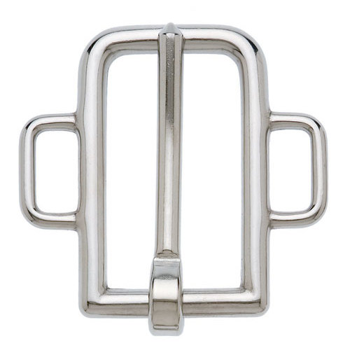 Fivela metálica prateada retangular com três argolas