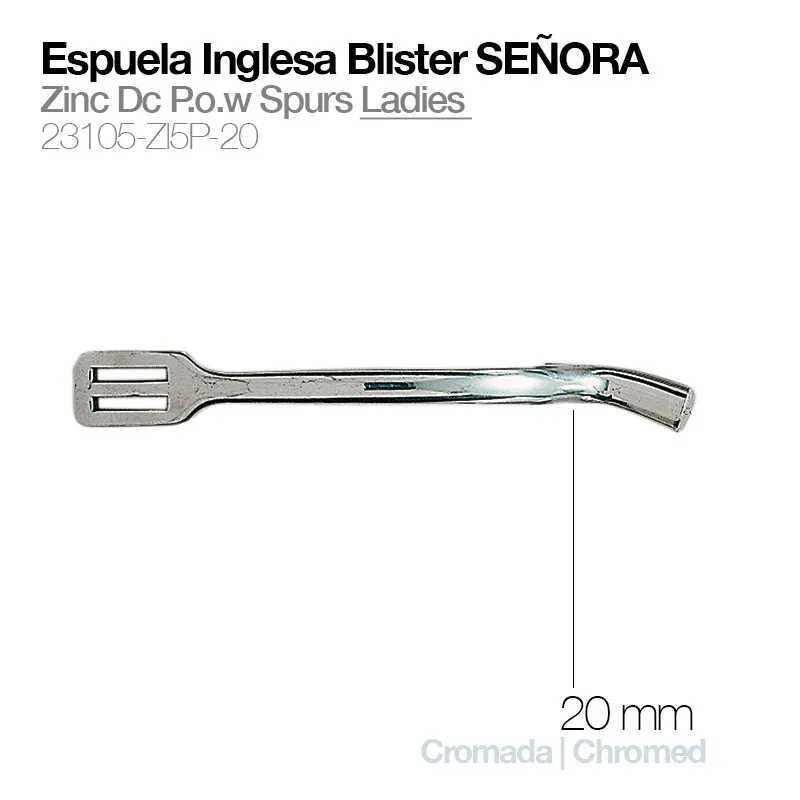 Espuela inglesa cromada para senhora, 20 mm, feita em zinco