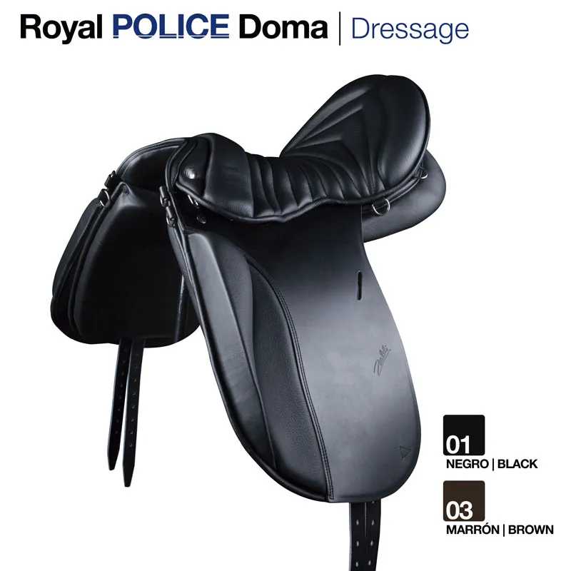 Sela de equitação preta Royal POLICE Doma Dressage em fundo branco