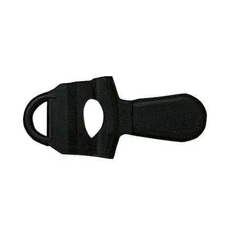 Dispositivo de plástico preto com abertura oval e peça alongada