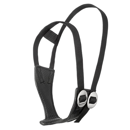 Suporte de cabeça ajustável preto com fivelas metálicas