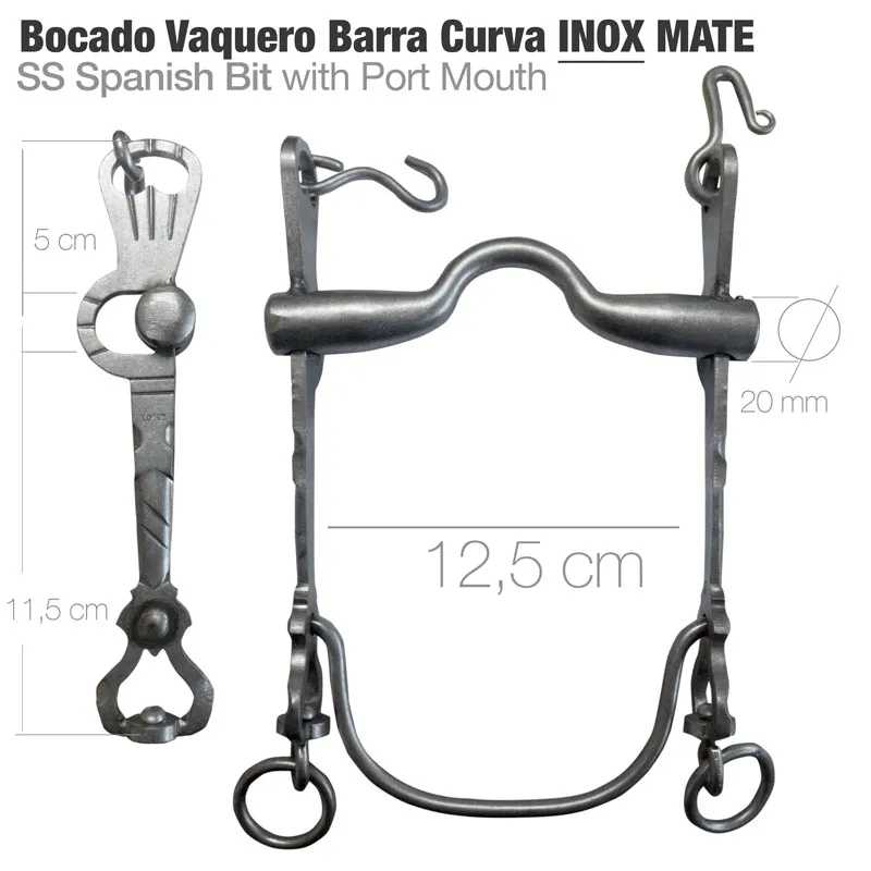 Bocado vaquero em aço inox mate com boca curva e port mouth