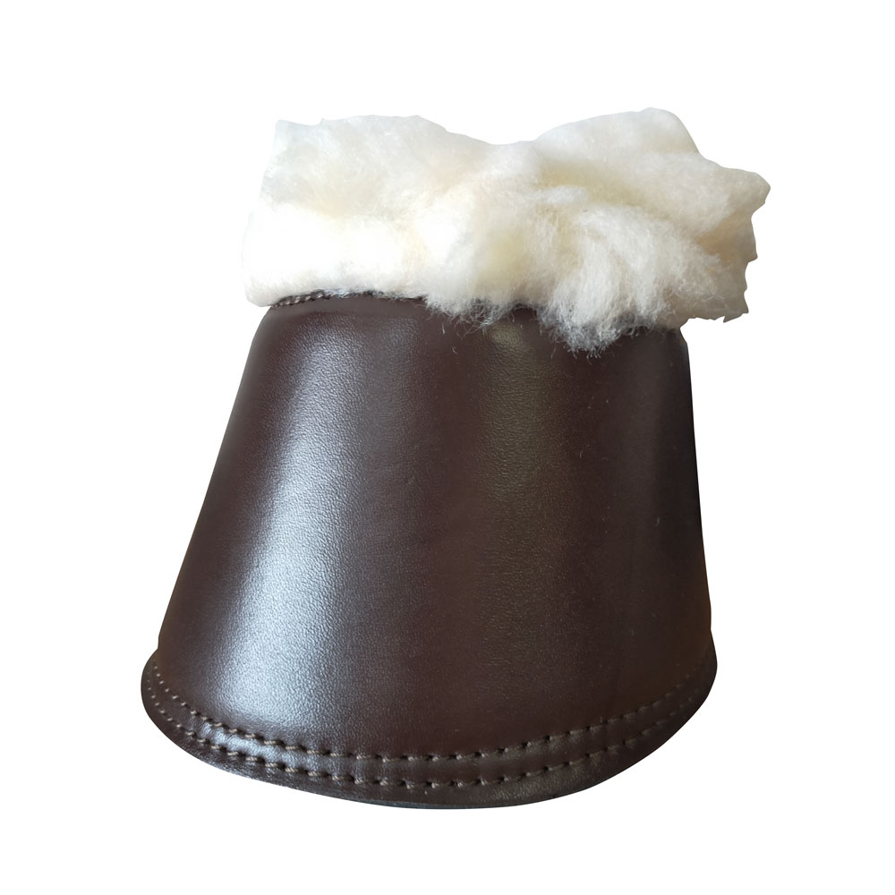 Sino para cavalo em pele castanha com interior forrado em lã branca