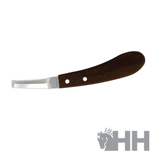 Faca de corte com lâmina metálica e cabo de madeira escura