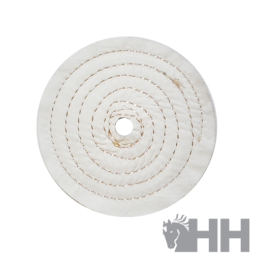 Disco de pano branco com costura em espiral e buraco central