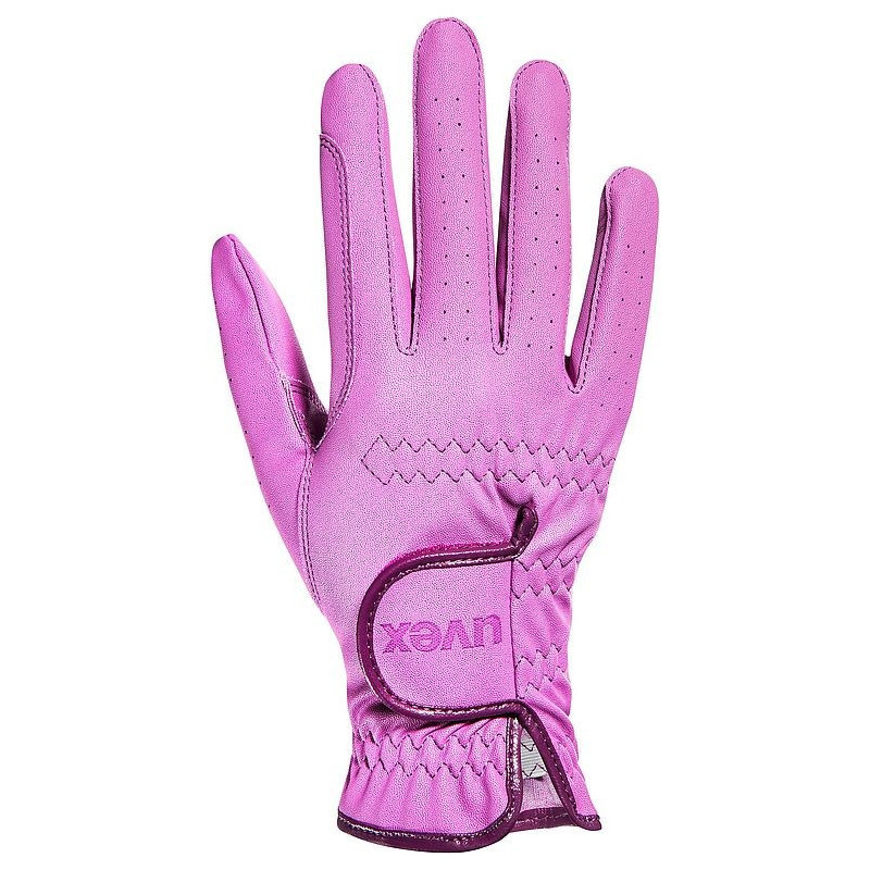 Luvas cor-de-rosa em pele sintética com fecho de velcro e costuras decorativas