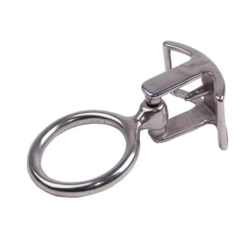 Aparelho metálico prateado com aro circular e mecanismo de preensão