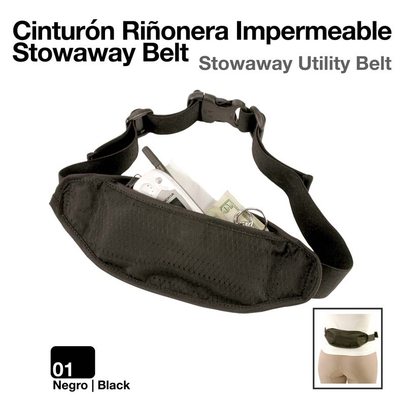Cinturón Riñonera impermeável preto com fecho e bolso frontal