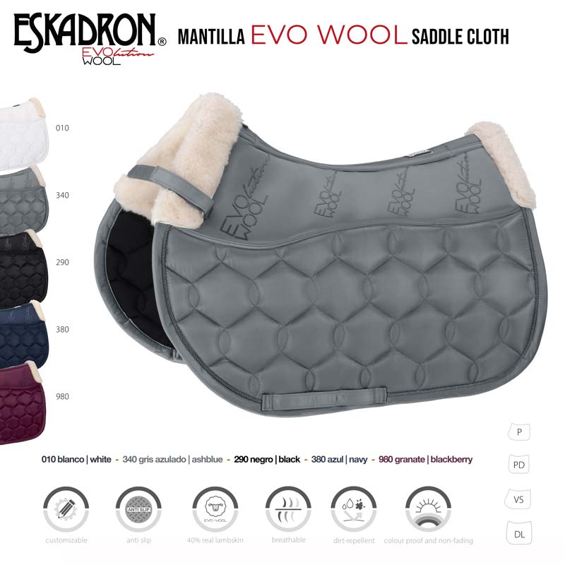 Manta de sela cinza acolchoada com forro de lã clara ESKADRON EVO WOOL