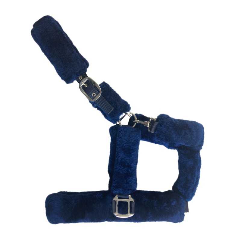 Cabresto para cavalo azul escuro com pelúcia e fivelas metálicas