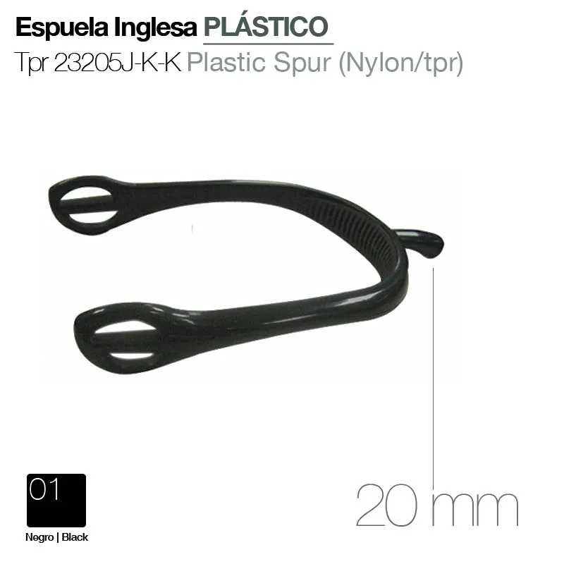 Espuela inglesa de plástico negro com 20 mm