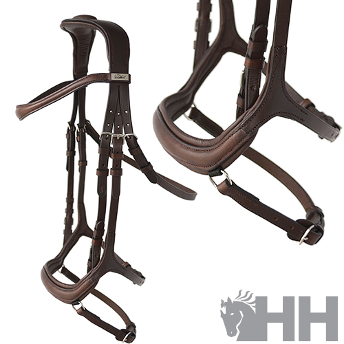 Cabeçada de couro castanho para cavalo com logo HH
