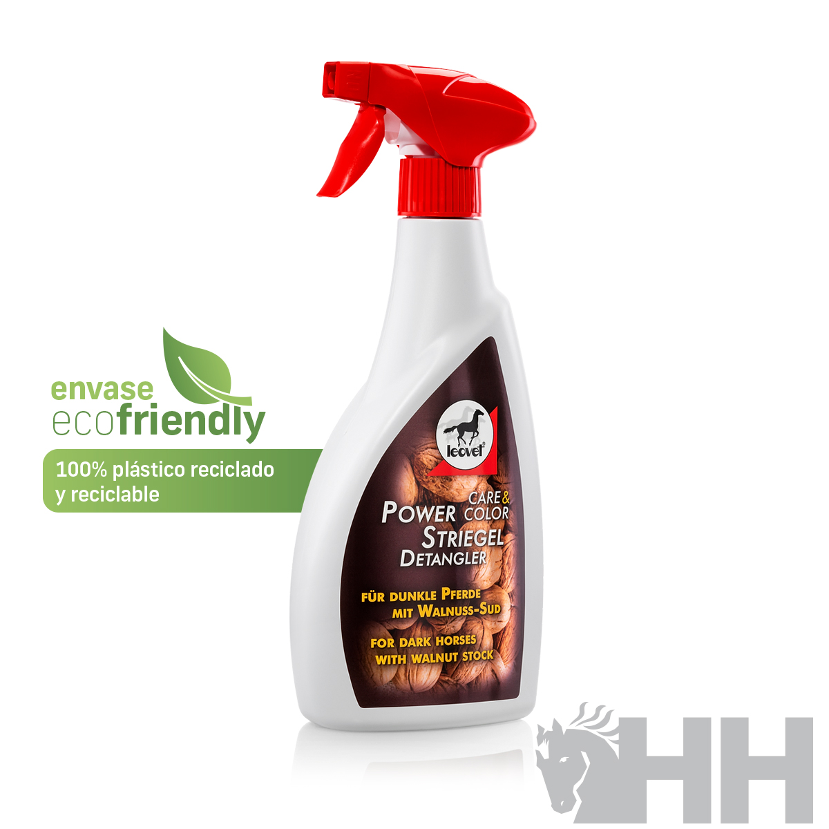 Frasco branco com pulverizador vermelho do produto Power Color Striegel Detangler para manchas escuras