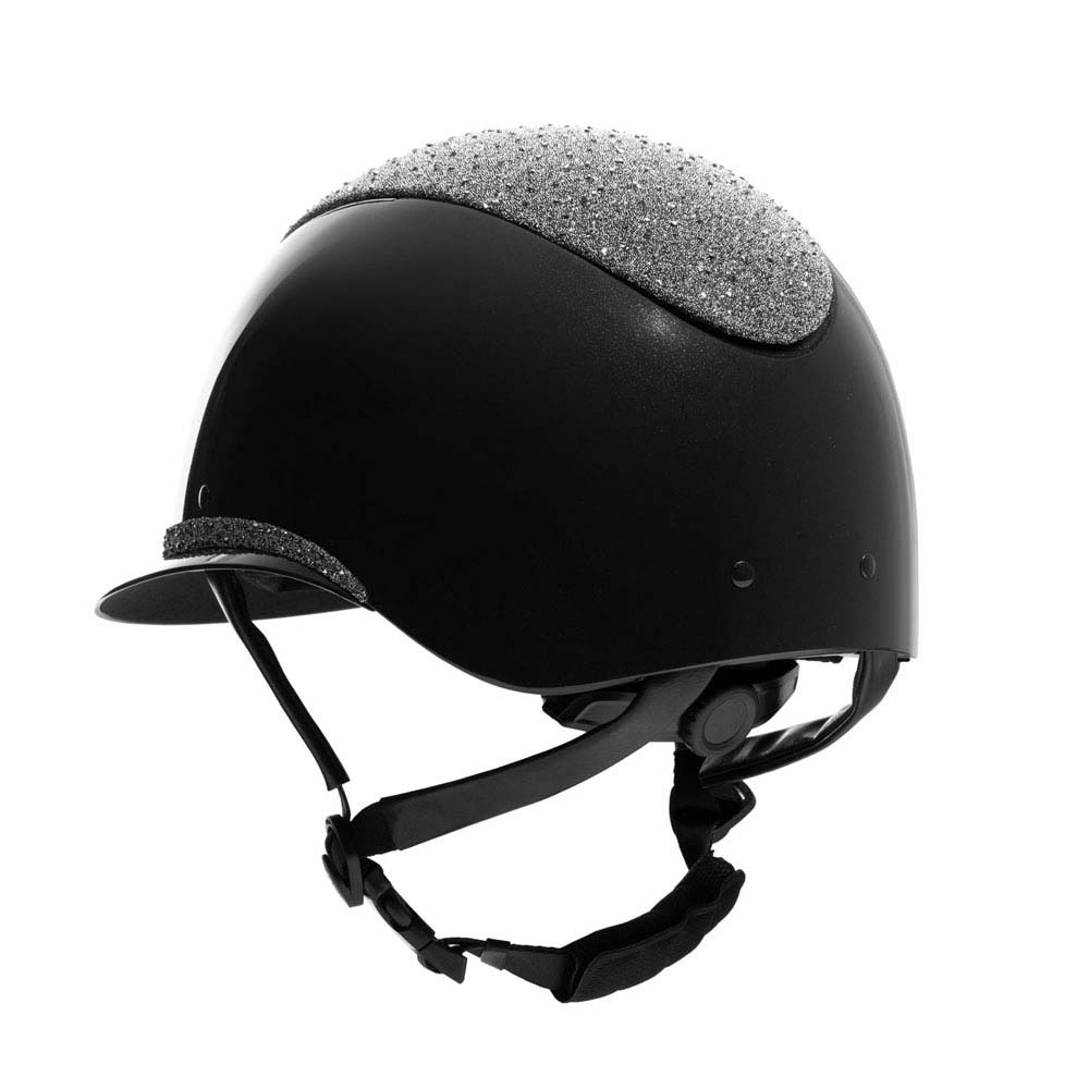 Capacete preto com pedrinhas brilhantes prateadas