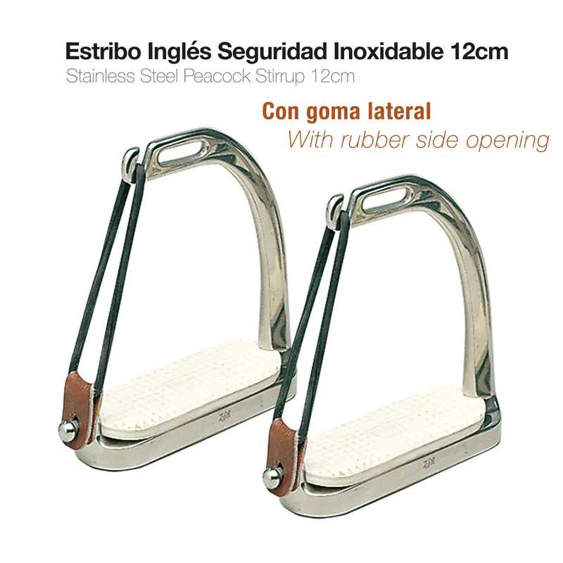 Estribos ingleses em aço inoxidável com piso branco antiderrapante e goma lateral preta