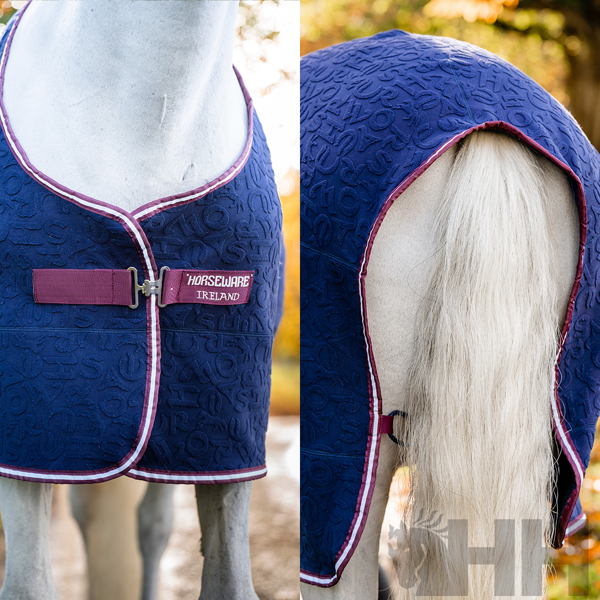 Cobertura azul escuro para cavalo com etiqueta HORSEWARE IRELAND