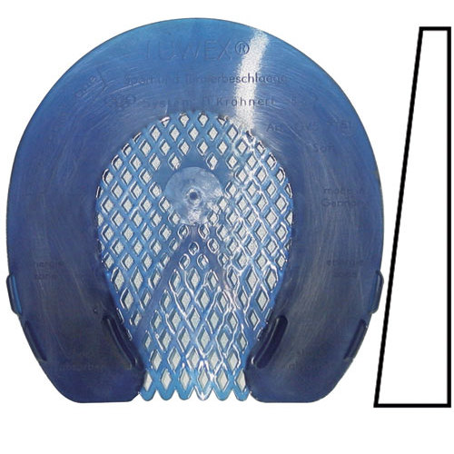 Proteção semicircular azul de plástico com padrão de grelha no centro