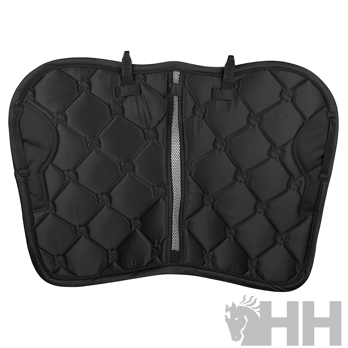 Protector para sela de cavalo preto acolchoado com padrão de losangos
