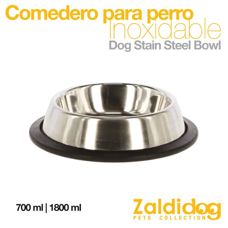 Comedouro para cão inoxidável com base preta antiderrapante ZaldiDog